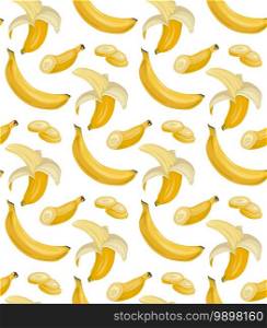 Cartoon seamless pattern with various juicy bananas on white background. Tropical trendy fruits. Vector pattern for fabrics, wallpapers and your creativity.. Cartoon seamless pattern with various juicy bananas on white background. Tropical trendy fruits. Vector pattern