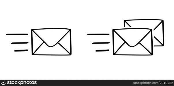 Cartoon send letter, envelope, message or email pictogram. Sending a messages. Post box or post office sign. Inbox, mail icon. Vector postcard symbol. Sms post logo.