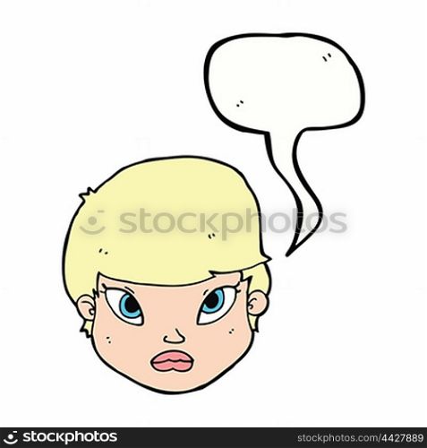 cartoon serious face with speech bubble