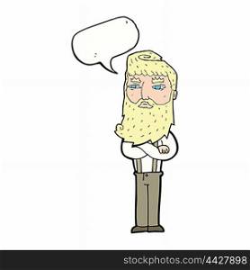cartoon serious man with beard with speech bubble