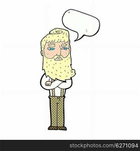 cartoon serious man with beard with speech bubble