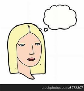cartoon serious woman with thought bubble