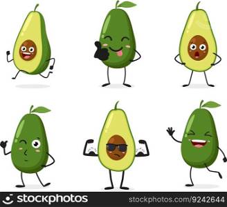 Cartoon set of Happy Avocado characters