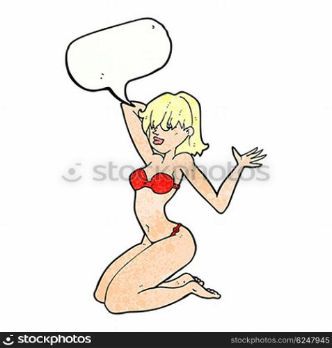 cartoon sexy bikini girl with speech bubble