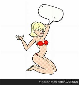 cartoon sexy bikini girl with speech bubble