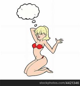 cartoon sexy bikini girl with thought bubble