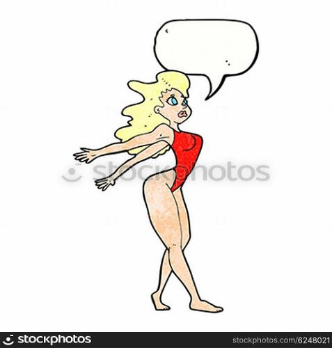cartoon sexy woman in swimsuit with speech bubble