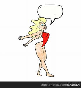 cartoon sexy woman in swimsuit with speech bubble