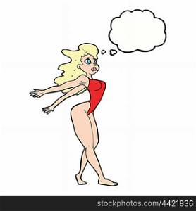 cartoon sexy woman in swimsuit with thought bubble