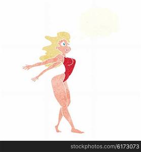 cartoon sexy woman in swimsuit with thought bubble