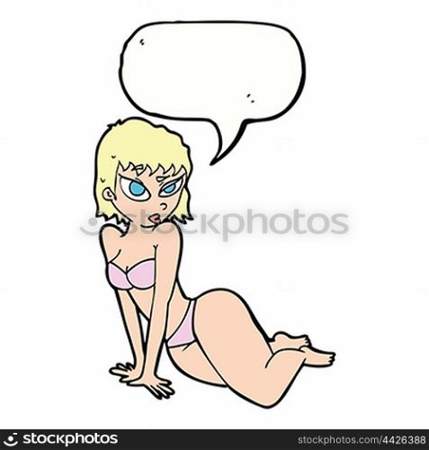 cartoon sexy woman in underwear with speech bubble