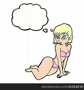 cartoon sexy woman in underwear with thought bubble