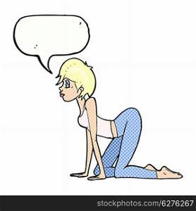 cartoon sexy woman on all fours with speech bubble