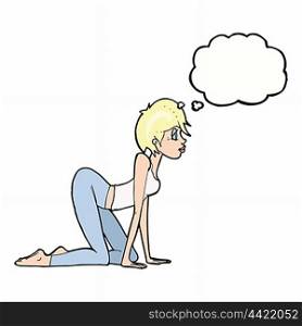 cartoon sexy woman on all fours with thought bubble