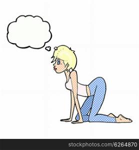 cartoon sexy woman on all fours with thought bubble