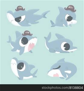 Cartoon shark collection set. 
