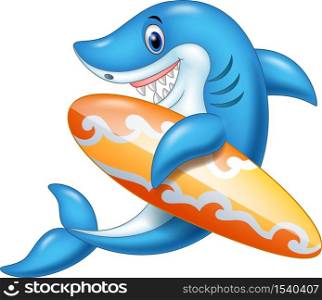 Cartoon shark holding surfboard