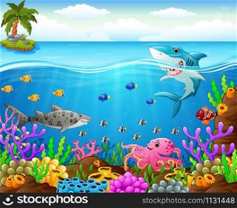 cartoon shark under the sea