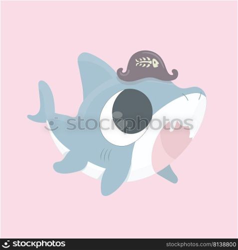 Cartoon shark vector illustration on pastel background. . Cartoon shark vector illustration