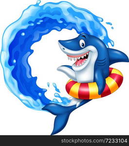 Cartoon shark with inflatable ring