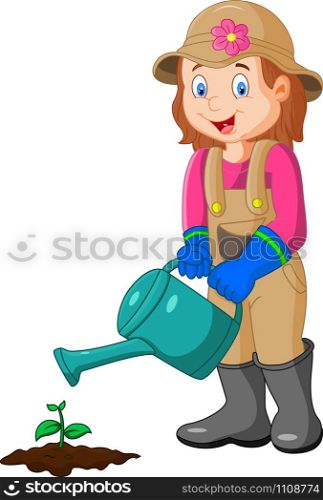 Cartoon she is watering the plants