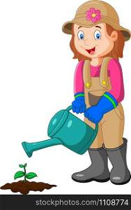 Cartoon she is watering the plants