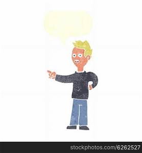 cartoon shocked boy pointing with speech bubble