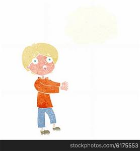 cartoon shocked boy with thought bubble