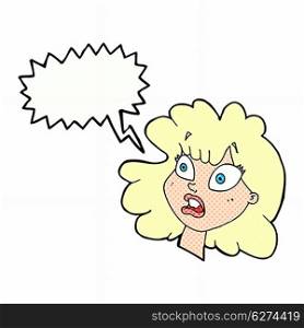 cartoon shocked female face with speech bubble
