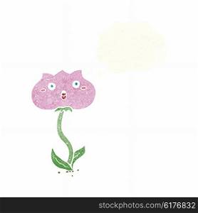 cartoon shocked flower with thought bubble