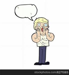 cartoon shocked gym man with speech bubble