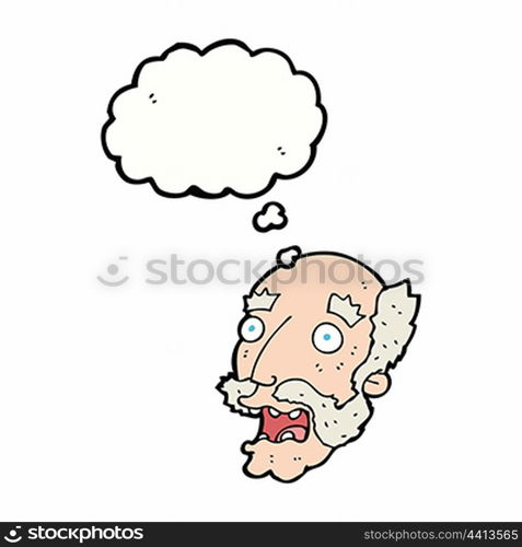 cartoon shocked old man with thought bubble