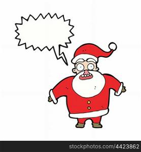cartoon shocked santa claus with speech bubble