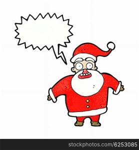 cartoon shocked santa claus with speech bubble
