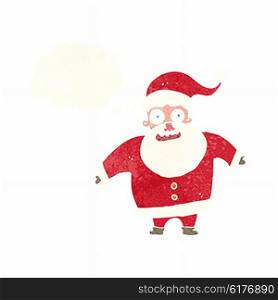 cartoon shocked santa claus with thought bubble