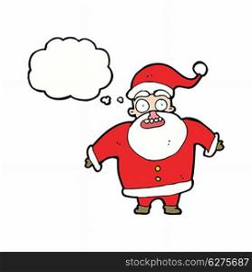 cartoon shocked santa claus with thought bubble