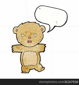 cartoon shocked teddy bear with speech bubble