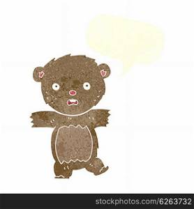 cartoon shocked teddy bear with speech bubble