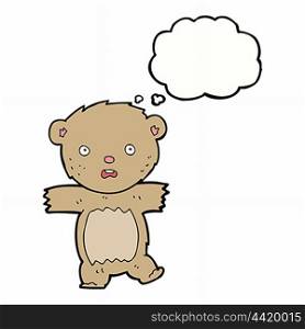 cartoon shocked teddy bear with thought bubble