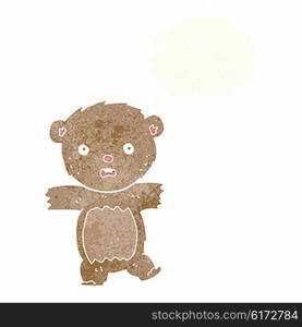 cartoon shocked teddy bear with thought bubble