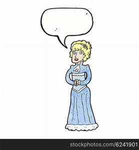 cartoon shocked victorian woman with speech bubble