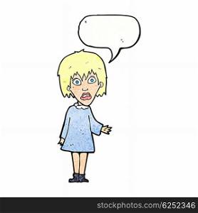 cartoon shocked woman with speech bubble