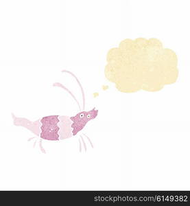 cartoon shrimp with thought bubble