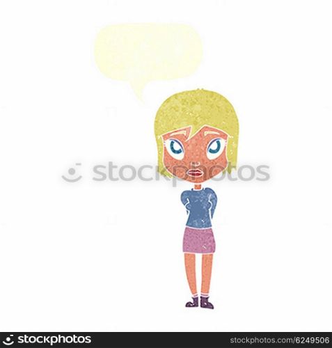 cartoon shy girl with speech bubble