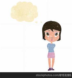 cartoon shy girl with thought bubble