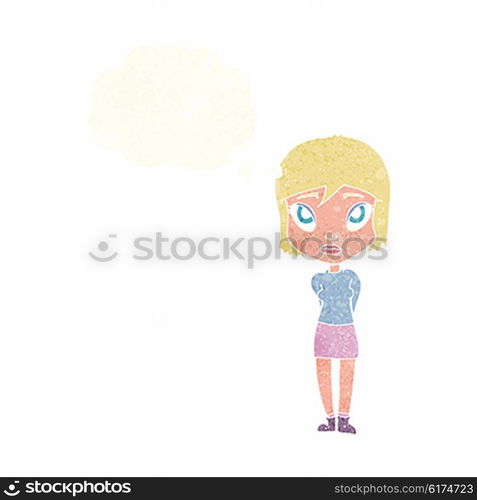 cartoon shy girl with thought bubble