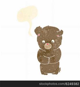 cartoon shy teddy bear with speech bubble