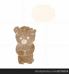 cartoon shy teddy bear with thought bubble