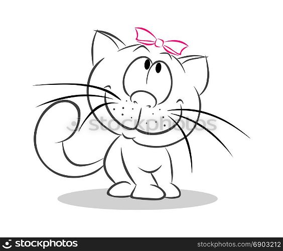 cartoon silhouette of a kitty with a bow on a white background