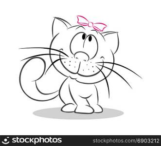 cartoon silhouette of a kitty with a bow on a white background
